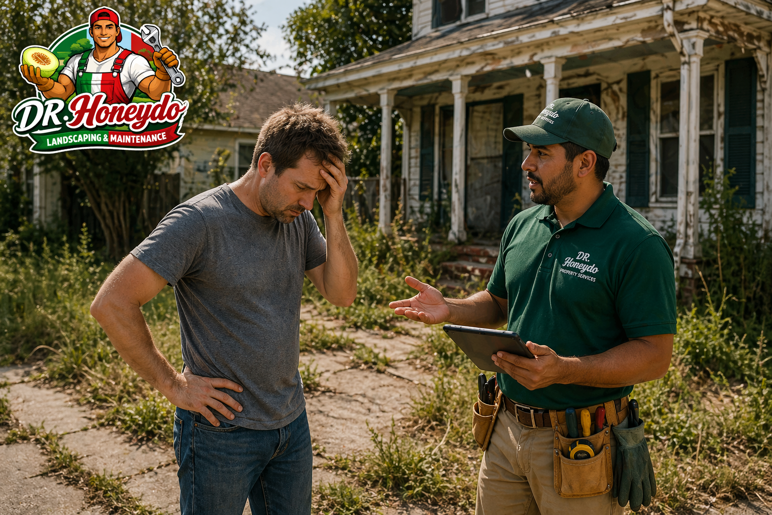 DR. Honeydo worker speaking with a homeowner about property issues