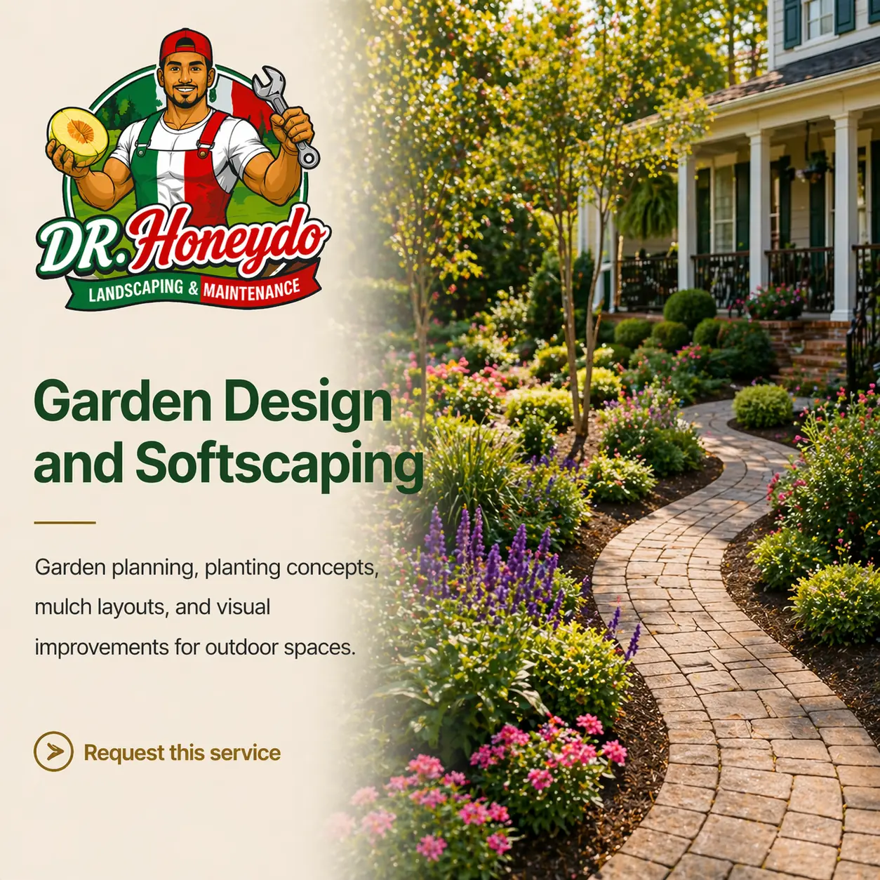 DR. Honeydo garden design and softscaping work in New Orleans